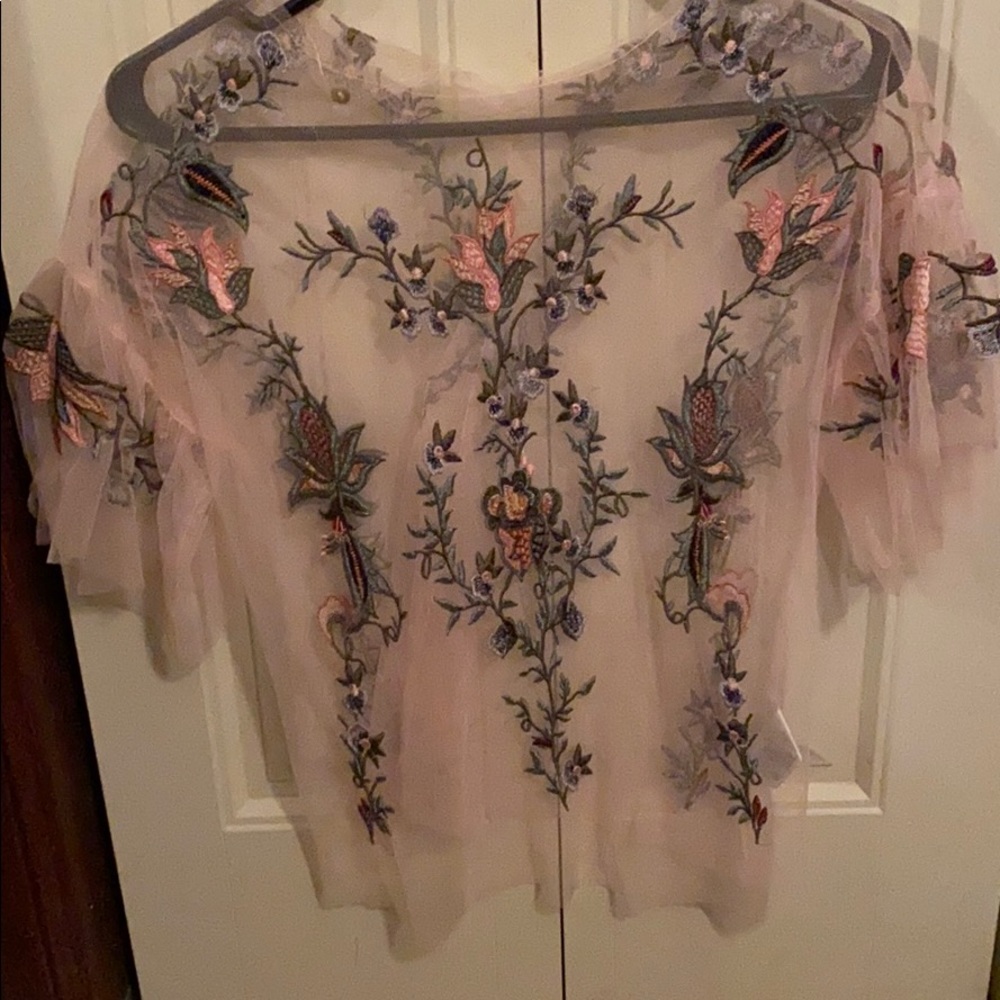 Embroidered mesh top